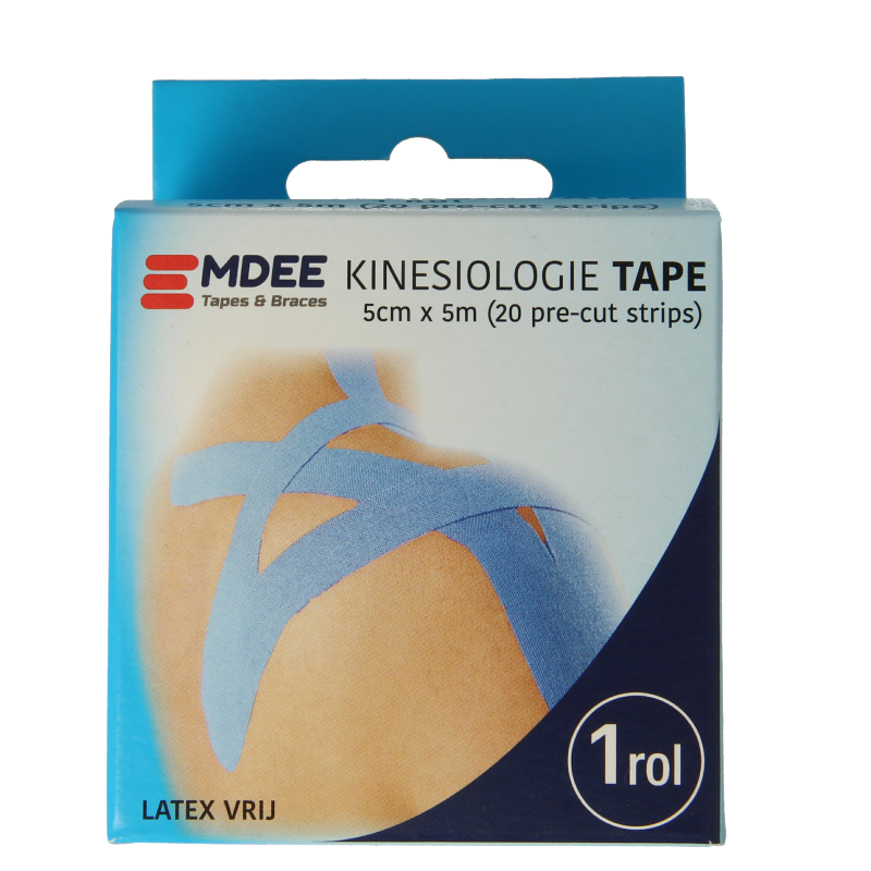 Blue Emdee Kinesio tape pre-cut sport tape, 1 piece, designed for muscle support and injury prevention during sports activities.