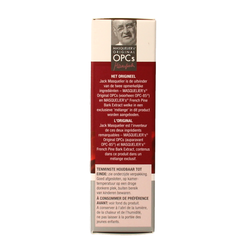 Bottle of Masqueliers Anthogenol 60 capsules, a herbal supplement in a dark container with label details visible.