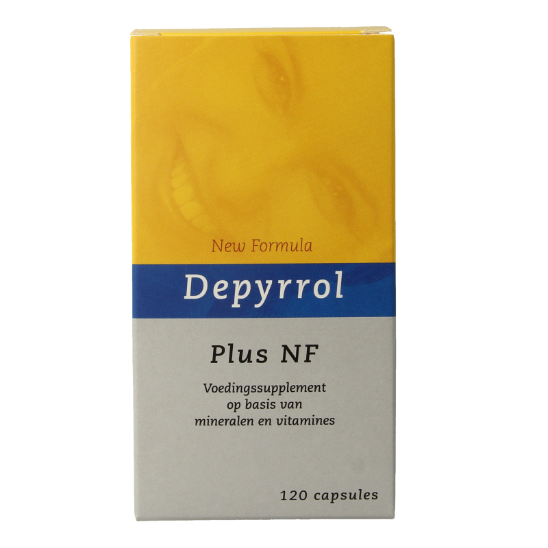 Depyrrol Plus NF vegetarian mineral multivitamin capsules in a blister pack, showing several capsules ready for use