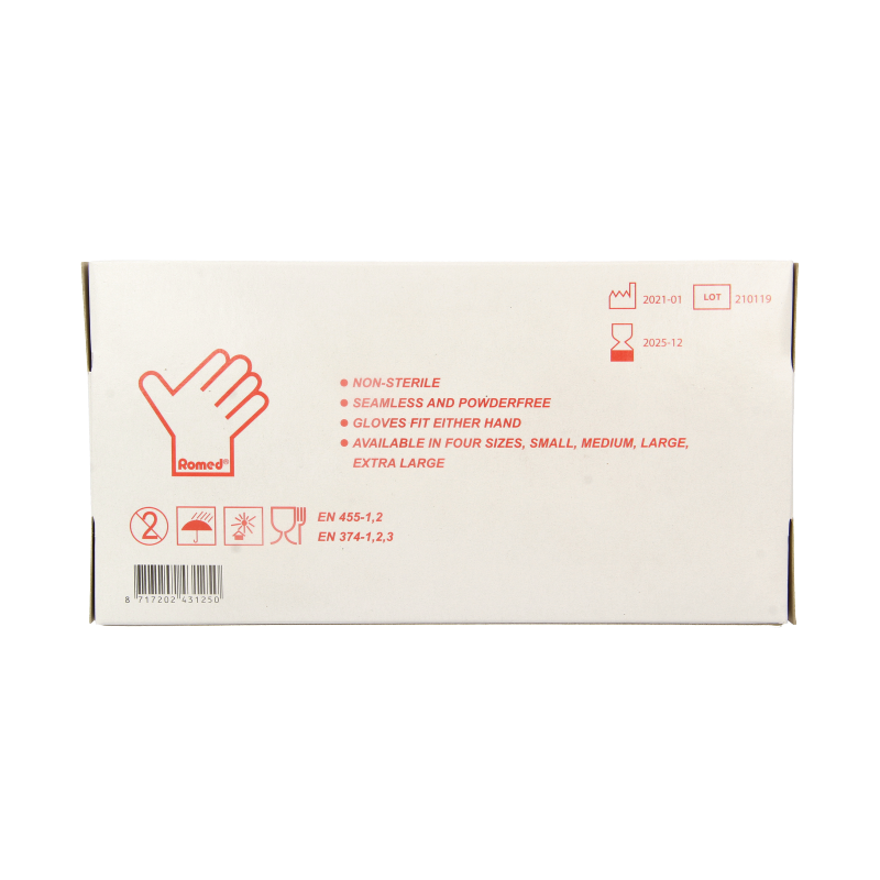 Romed vinyl non-sterile powder-free medical gloves in size L, 100-piece pack, protective handwear for medical use