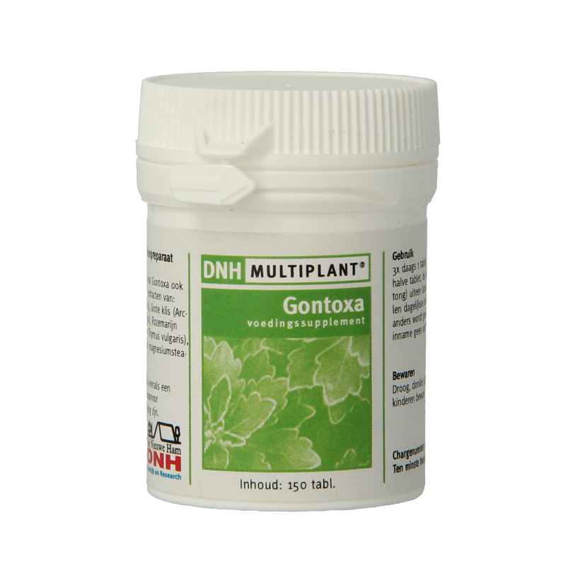 DNH Gontoxa multiplant herbal supplement tablets, natural kruidenpreparaten in a blister pack, herbal health product.