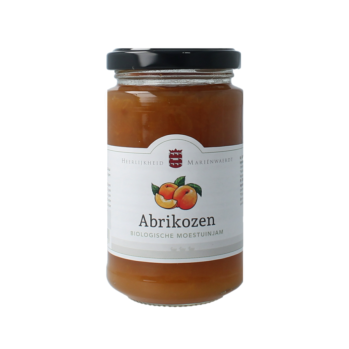 Marienwaerdt bio apricot jam for bread, 250g jar, spreadable broodbeleg with fresh apricot fruit and natural texture.