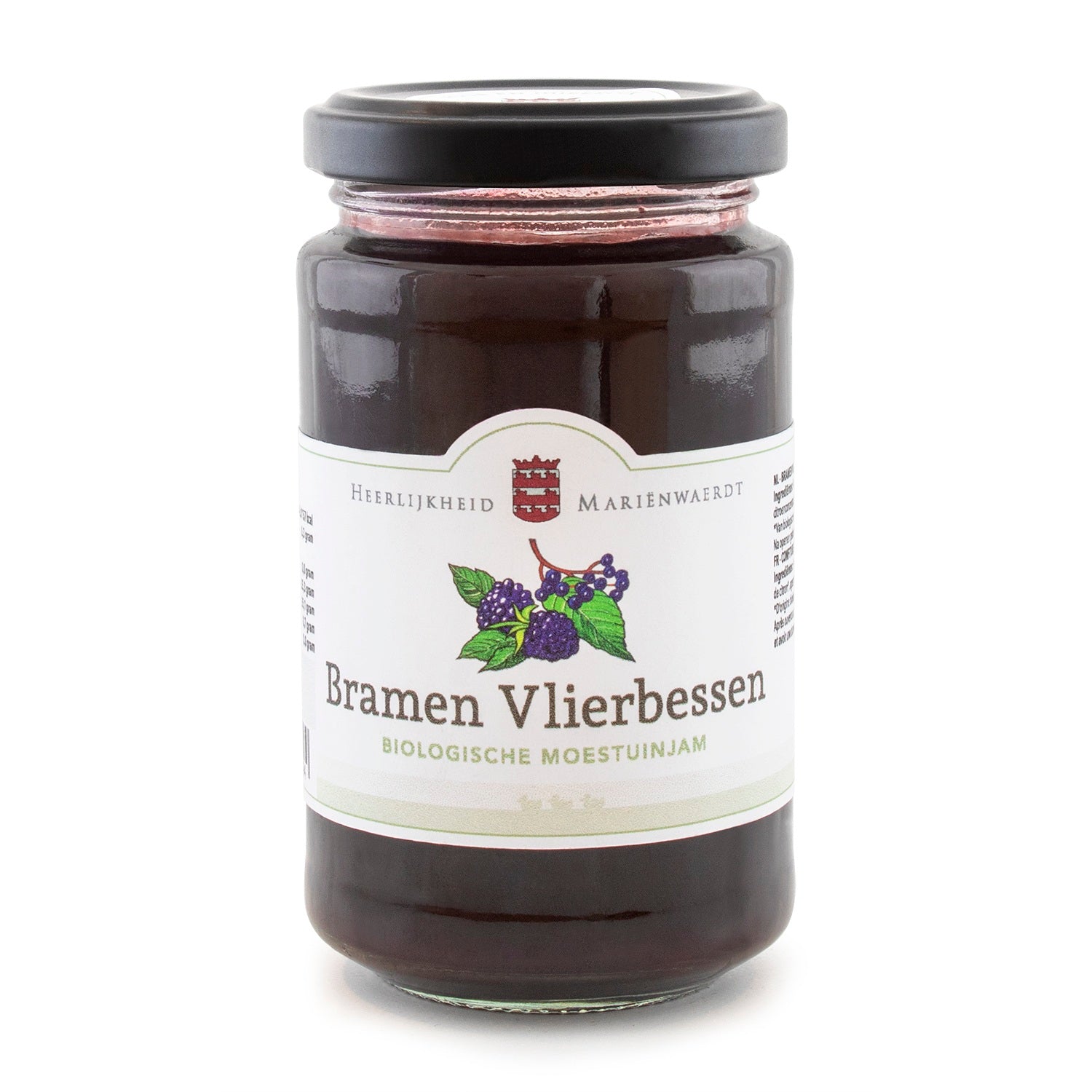 Marienwaerdt Moestuinjam broodbegoed with blackberries and elderberries, 250g jar, natural organic jam spread.