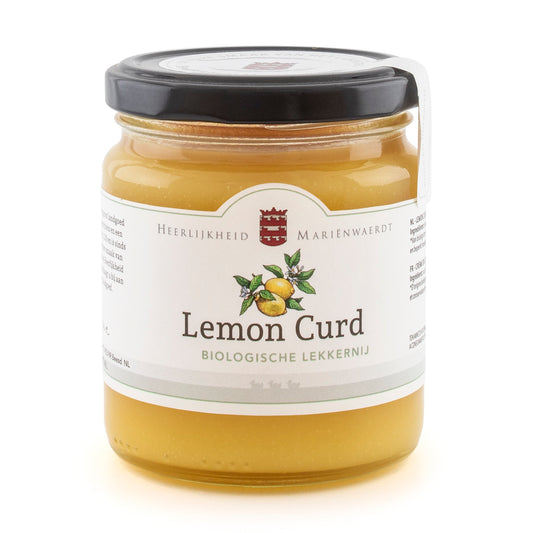 Marienwaerdt organic lemon curd jar, 270g, a sweet sauce and flavor enhancer from the Sauzen en Smaakmakers category.