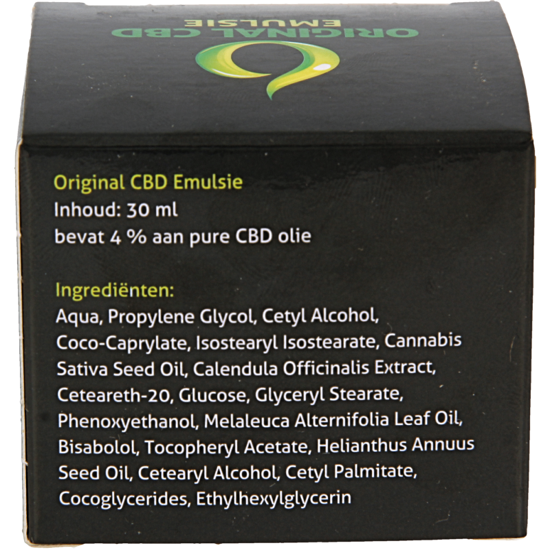 CBD Original CBD emulsie 30ml bottle with dropper, herbal supplement in a clear glass container, natural herbal preparation.