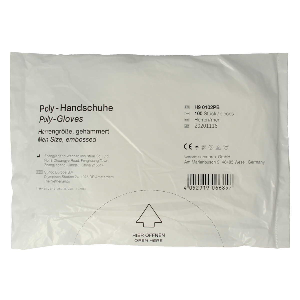 Softhand medical examination gloves made of soft polyester, shown in a box of multiple protective research gloves.