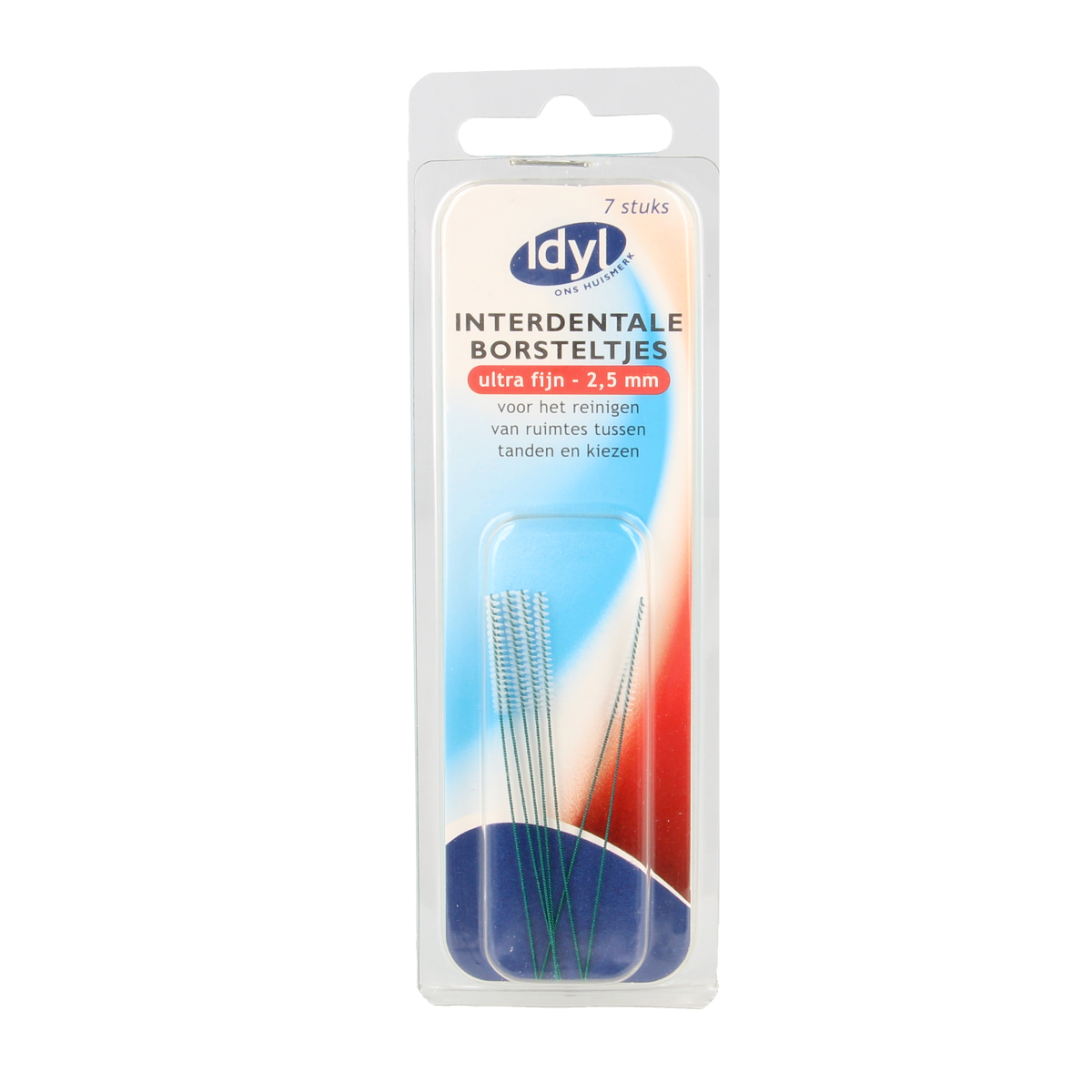 Idyl ultrafine interdental brush 2.5mm, set of 7, for cleaning between teeth with Tandenstokers en Ragers brand.