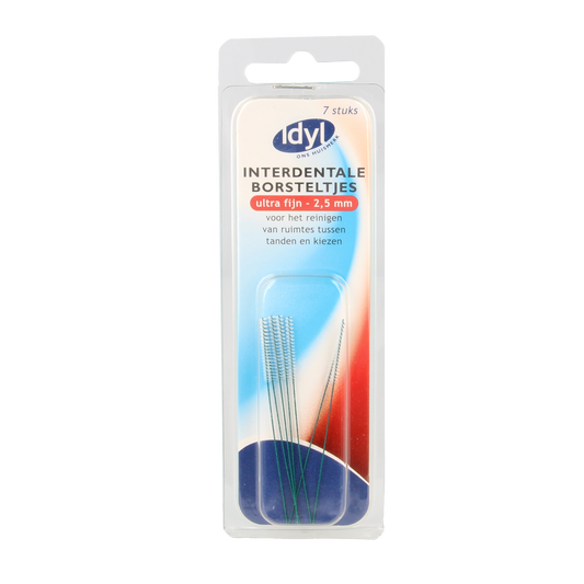 Idyl ultrafine interdental brush 2.5mm, set of 7, for cleaning between teeth with Tandenstokers en Ragers brand.