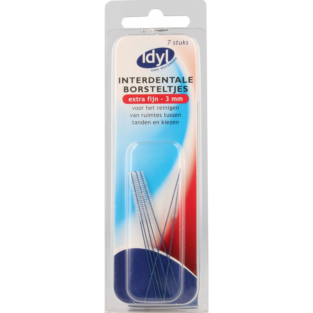 Idyl extra fijn 3mm interdental brush pack of 7 for cleaning between teeth, suitable for precise dental care.