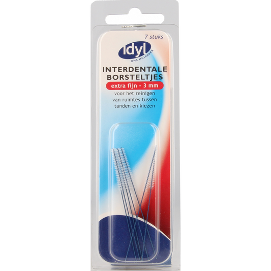 Idyl extra fijn 3mm interdental brush pack of 7 for cleaning between teeth, suitable for precise dental care.