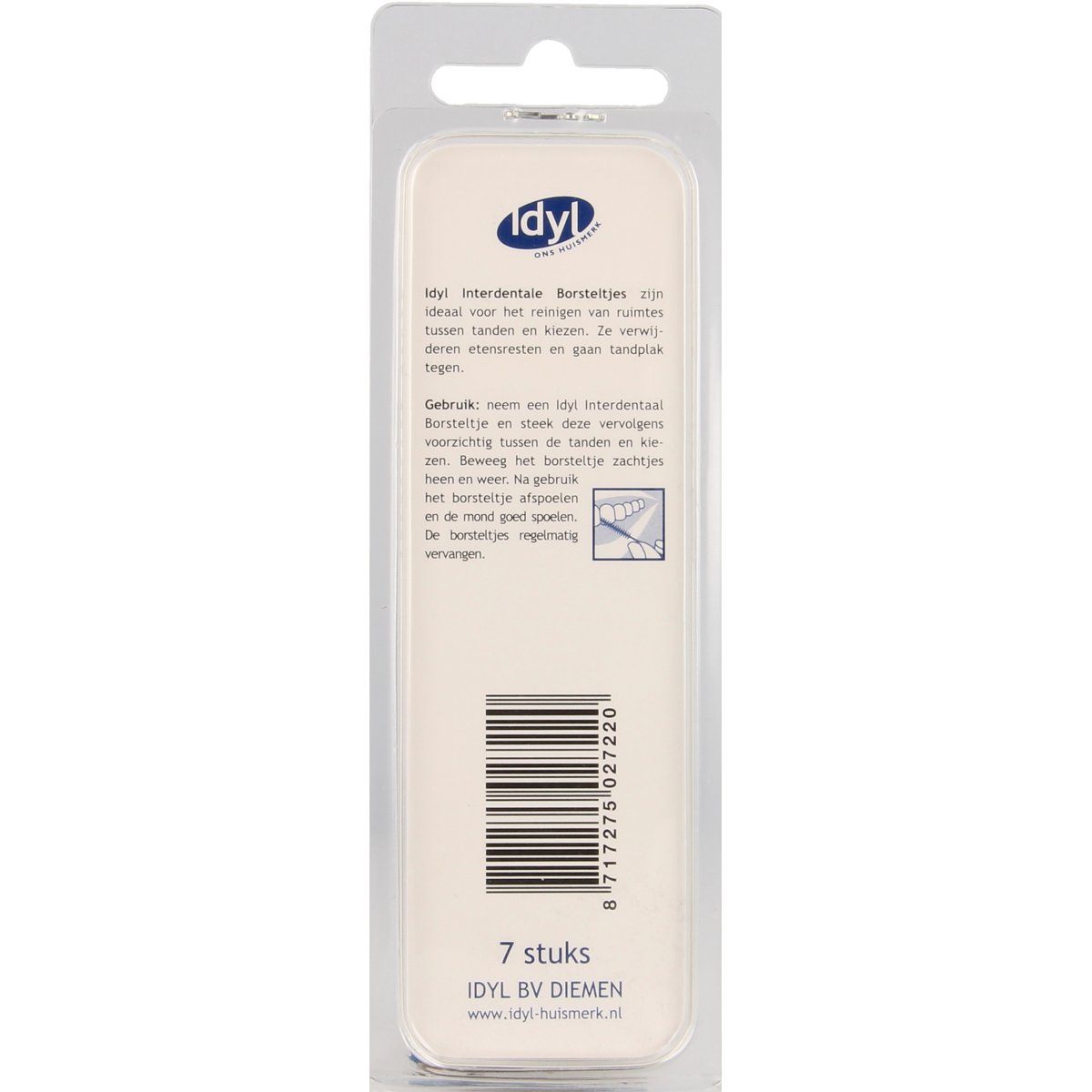 Idyl extra fijn 3mm interdental brush pack of 7, suitable for cleaning between teeth with thin bristles and compact design.