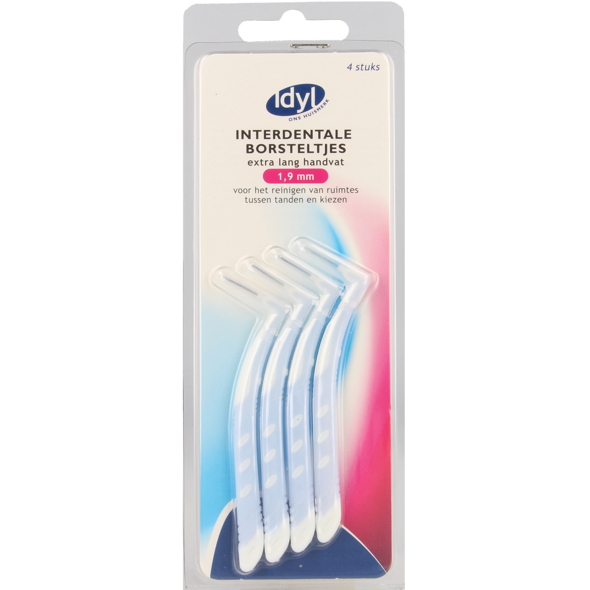 Idyl Interdentaal borstel XL with 1.9mm handle, 4-pack of dental cleaners, designed for interdental cleaning.