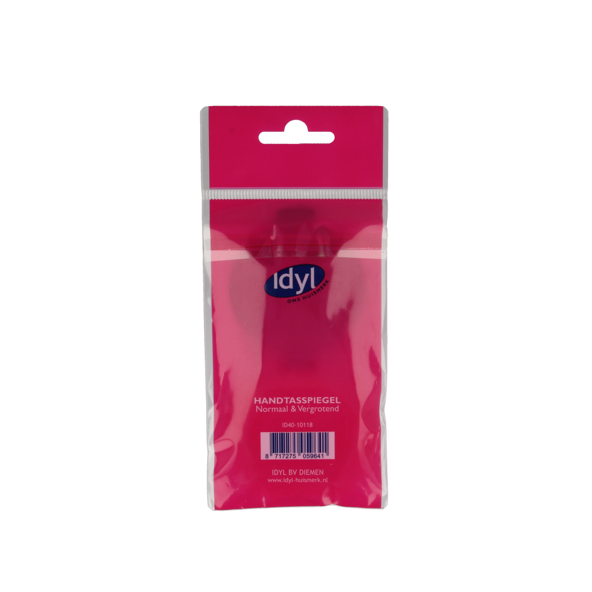 Idyl handtas spiegel with normal and magnifying sides, compact steel mirror for on-the-go use, 1.00 piece.