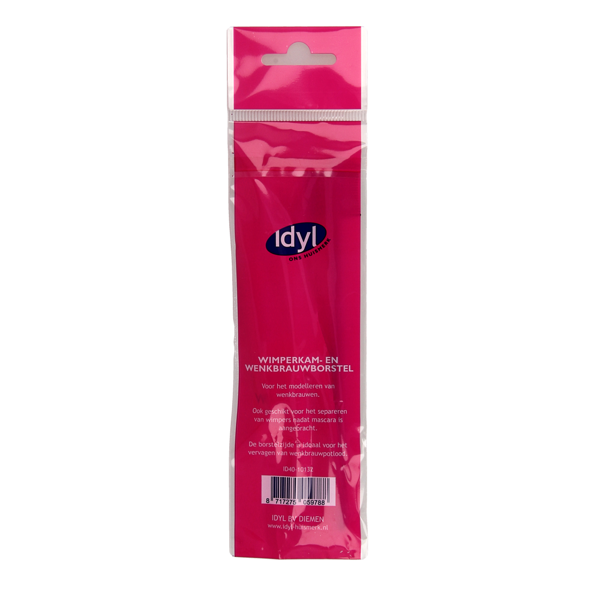 Idyl 2-in-1 eyelash and eyebrow brush for makeup, compact and easy to use, designed for grooming lashes and brows.