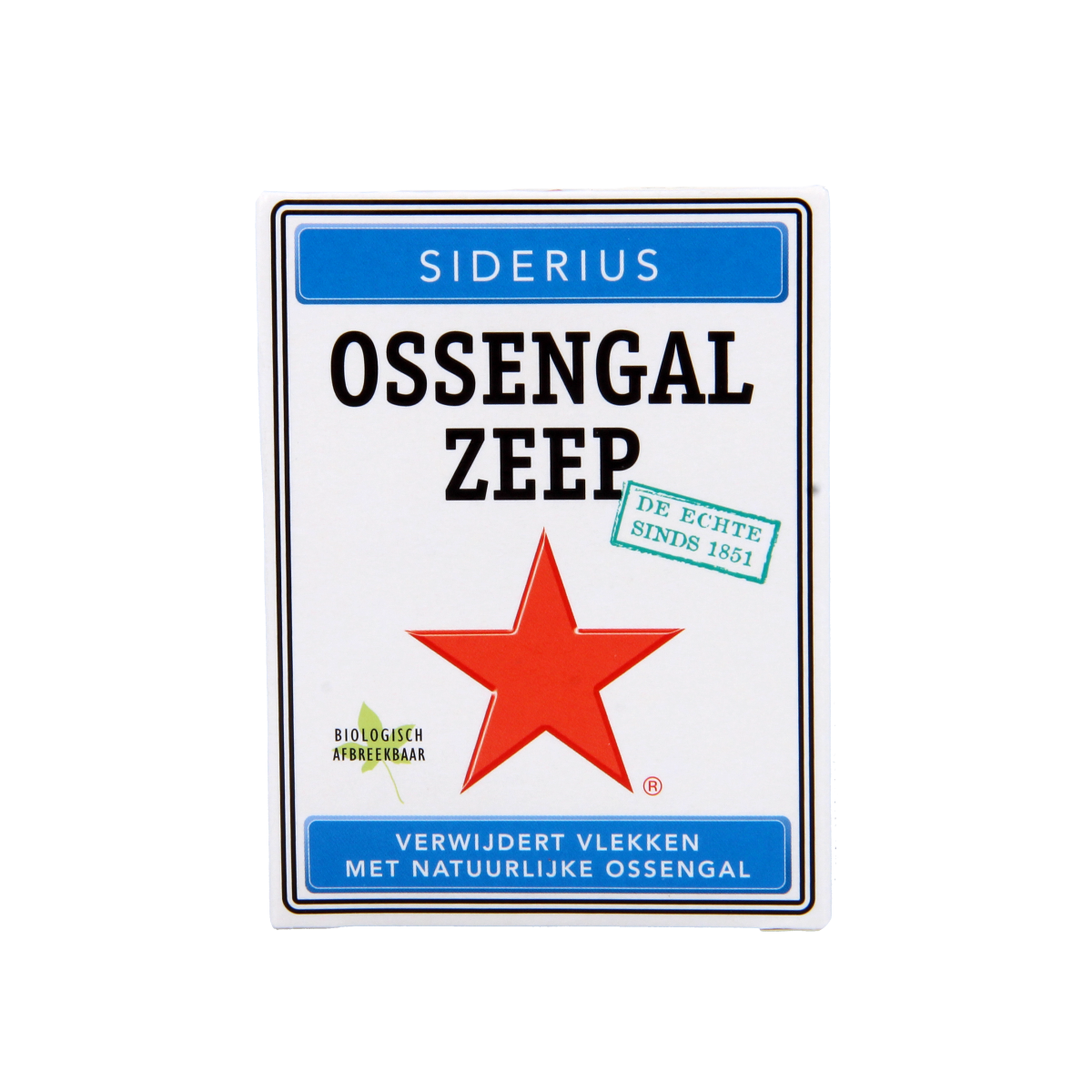 Siderius Ossengalzeep 90g soap bar for cleaning, featuring a white soap with Siderius branding and packaging.