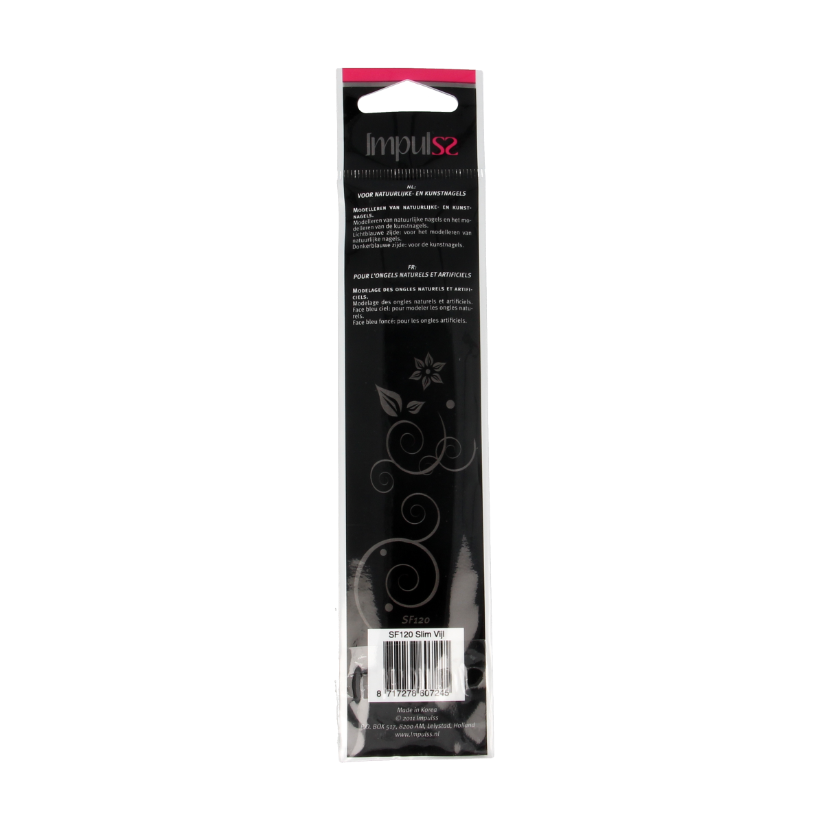 Impulss nail file for make-up, 1.00 piece, with a sleek design and abrasive surface for shaping and smoothing nails.