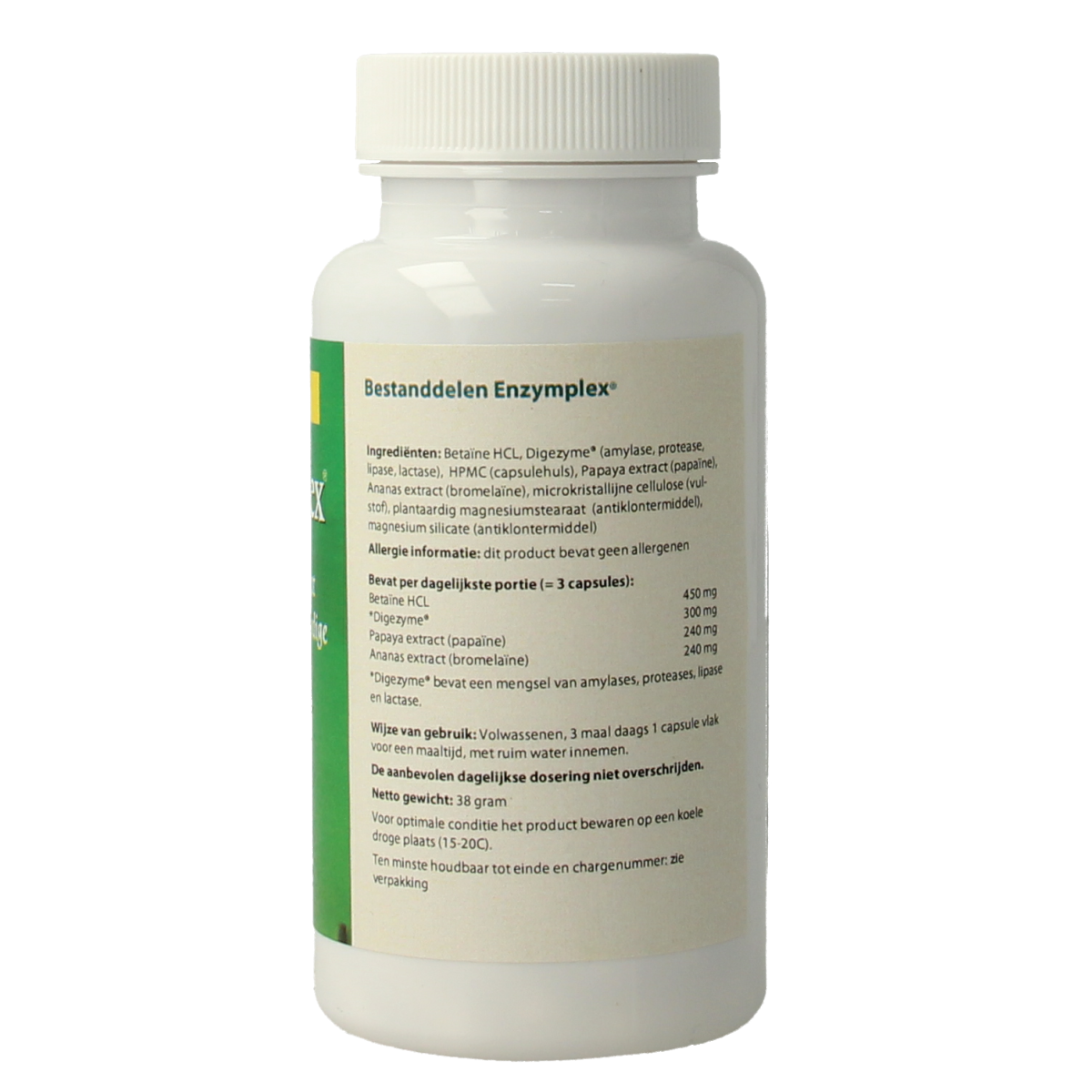 Venamed Enzymplex vegetarian capsules, dietary fiber and enzyme supplement, shown in a clear bottle with capsule capsules.