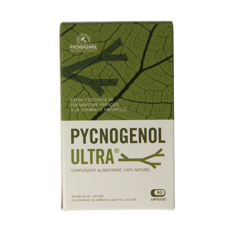 Marma Pycnogenol Ultra 90 capsules in a bottle, dietary supplement from Marma for antioxidant support and overall health.