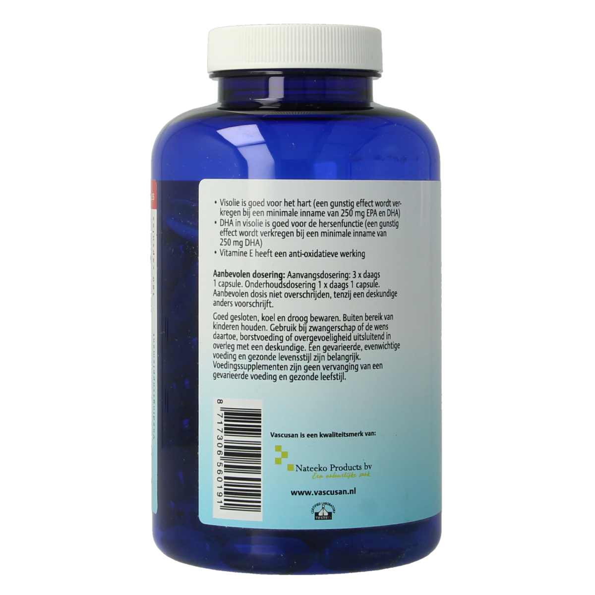 Vascusan Visolie 1000 softgels bottle, premium fish oil supplement with omega-3 fatty acids from the Vascusan brand.