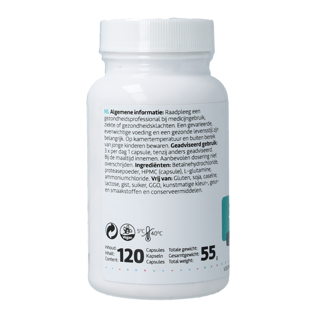 RPSH Sana Intest Gaster vegan capsules containing fibers and enzymes for digestive health, shown in a clear bottle.
