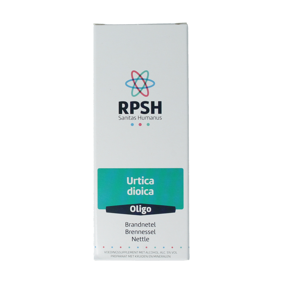 RPSH Oligo Urtica dioica herbal preparation bottle showing label with brand and product details, 120ml, natural plant remedy.