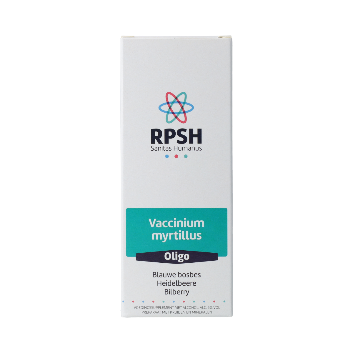 RPSH Oligo Vaccinium myrtillus blueberry herbal preparation in a 120ml bottle, designed for natural health and wellness.