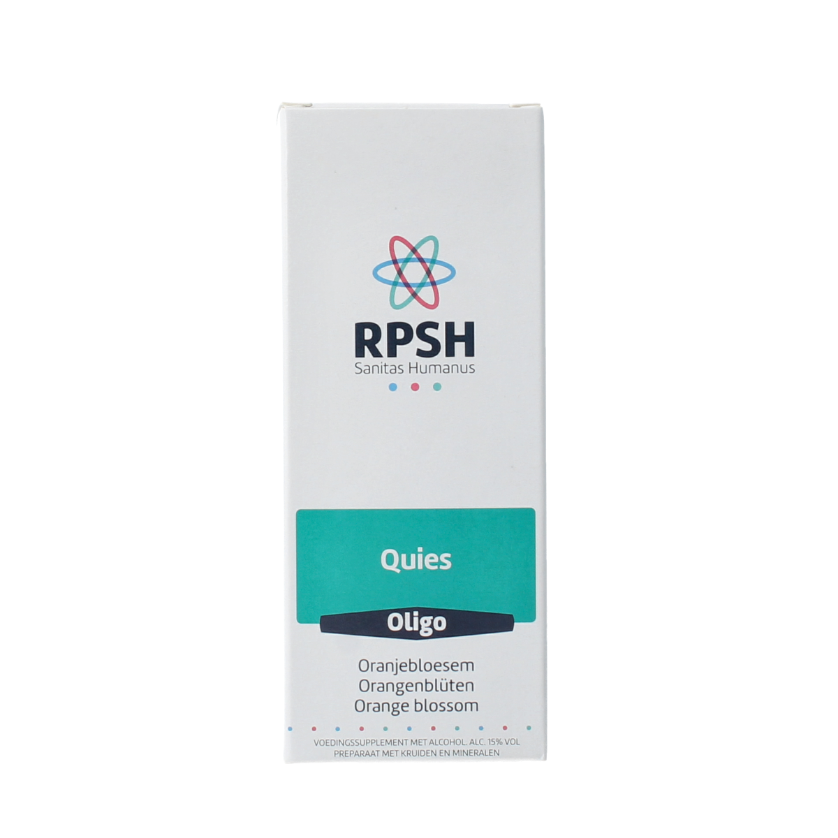 RPSH Oligo Quies Oranjebloesem herbal preparation in 120ml bottle, featuring orange blossom flowers for soothing use.