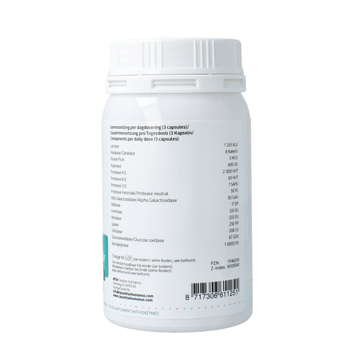 RPSH Sana Intest MBR capsules with probiotics, enzymes, and fiber for gut microbiome repair, shown in a white bottle.