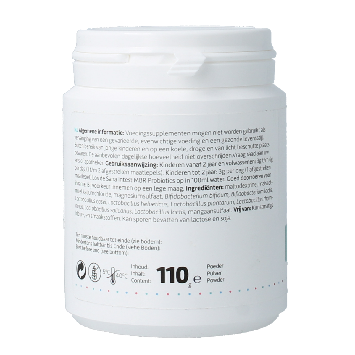 RPSH Sana Intest Micro-organisms probiotics in a 119g container, showing a close-up of the supplement packaging.