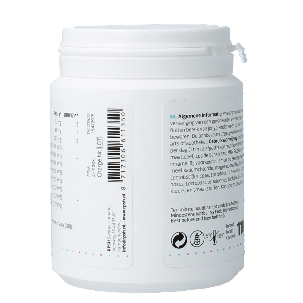 RPSH Sana Intest MBR Probiotics micro-organisms in a 119g container, showing the product label and packaging.