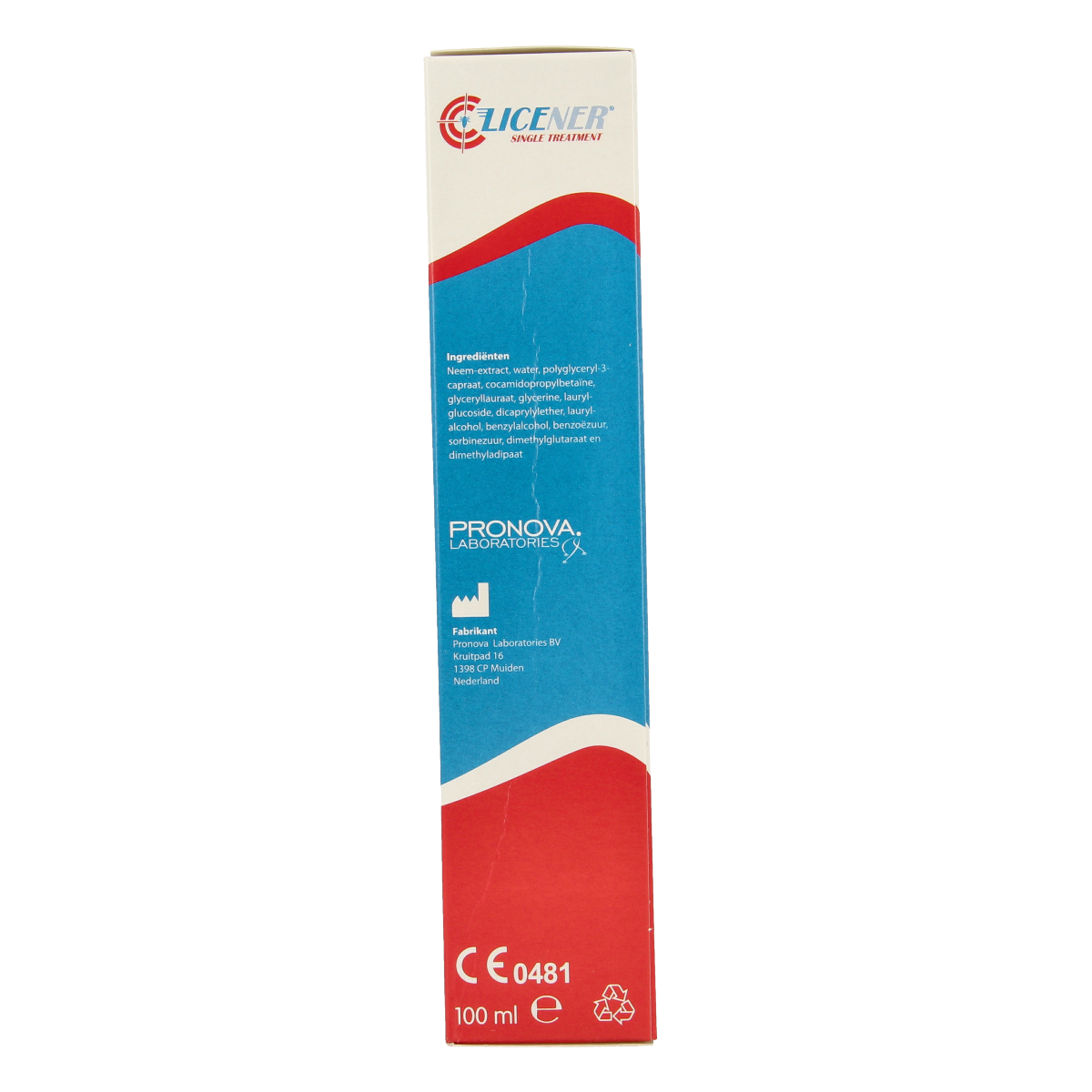 Licener Anti-Luis shampoo 100ml bottle, hair care product with a white and blue label, designed for scalp and hair health.