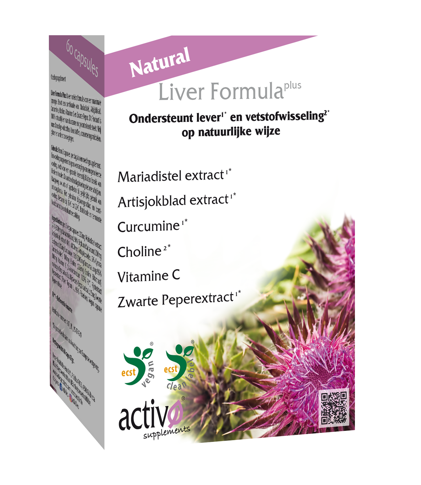 Activo Liver Formula Plus vegetarian herbal capsules in a bottle, dietary supplement for liver health, by Activo.