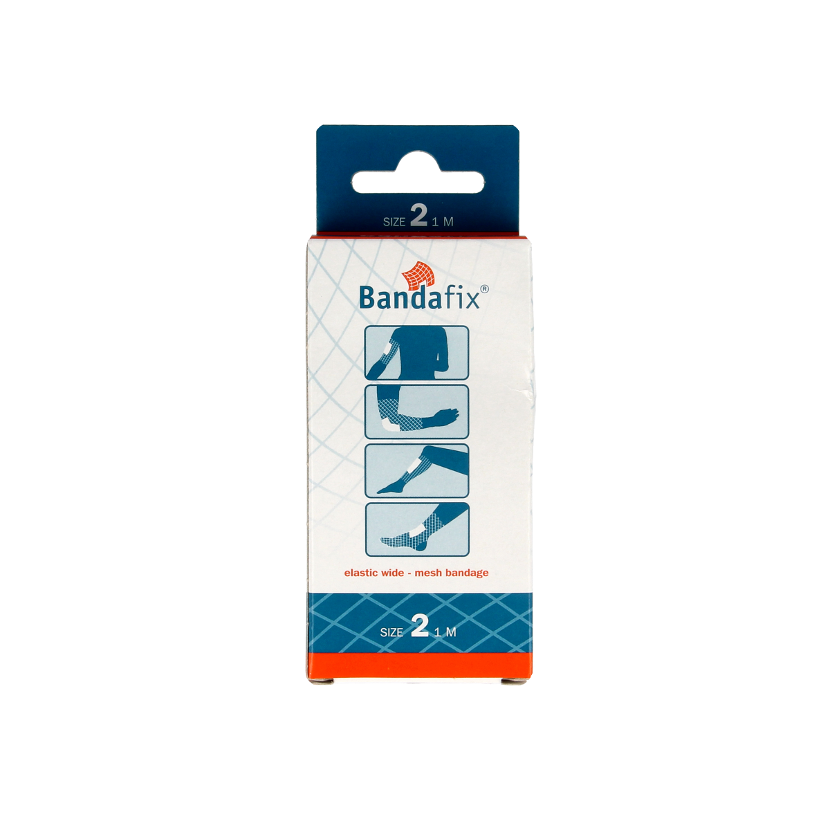 Bandafix Nr. 2 elbow bandage, 1 meter length, for medical support, shown as a flexible elastic medical band in the image.