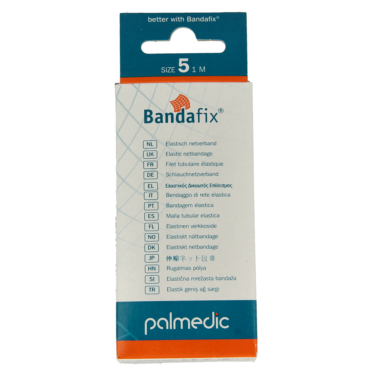 Bandafix Nr. 5 hoofd 1 meter, a sterile bandage for medical use, manufactured by Bandafix, displayed on a plain background.