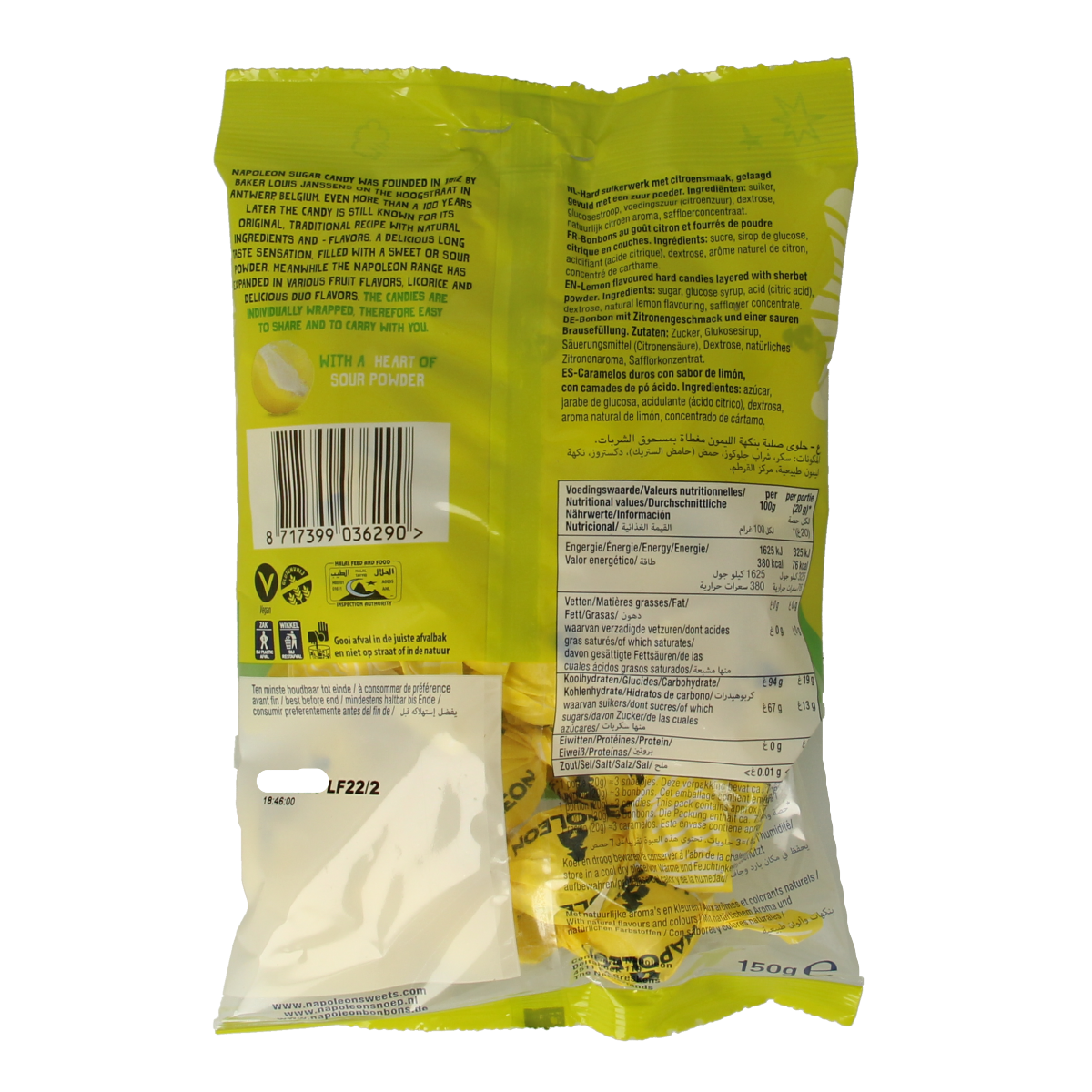 Napoleon Citroen kogels in a clear jar, chewy lemon-flavored candy from Napoleon snoepgoed brand.