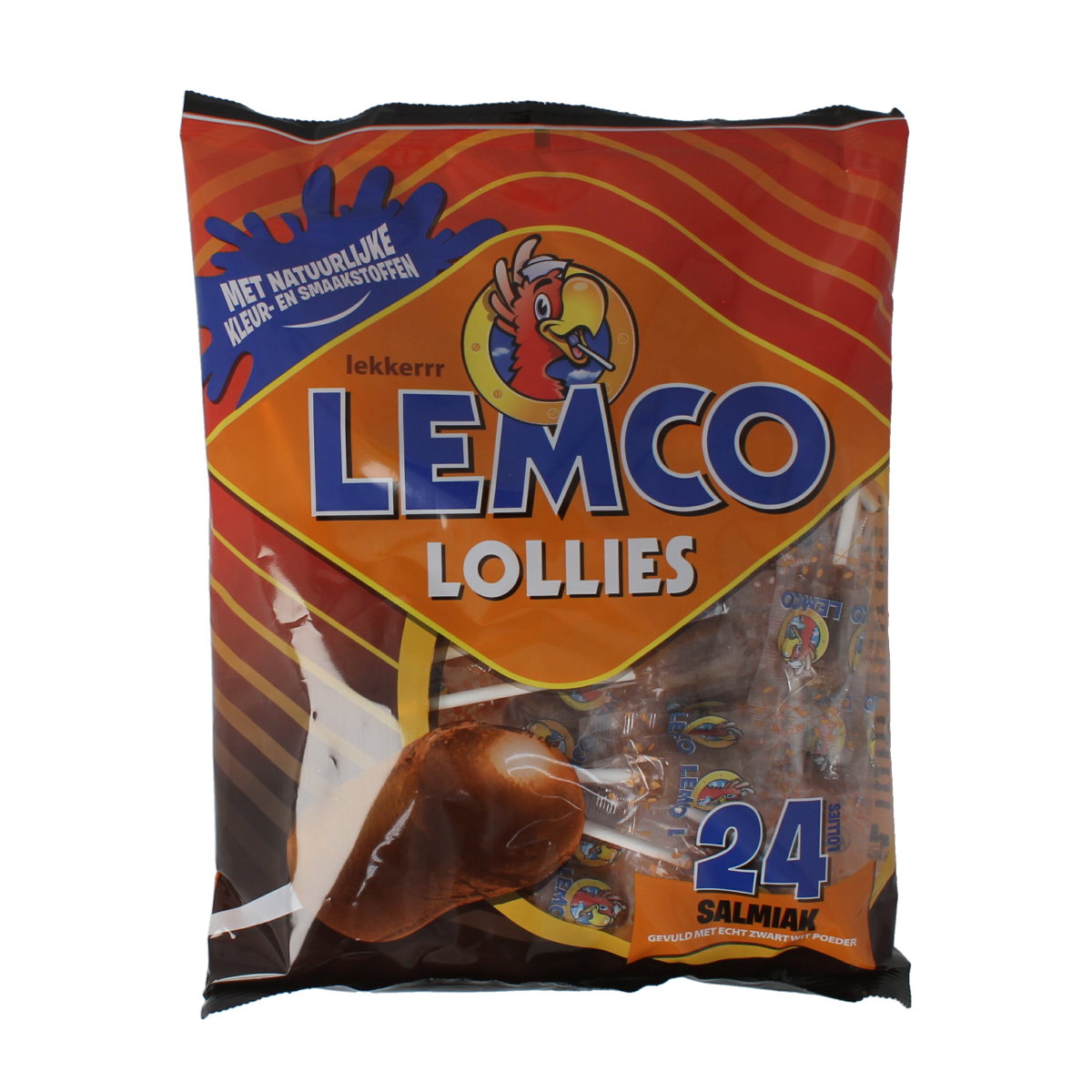 Lemco Salmiak lollies, 240g, salty licorice candy from Lemco, shown in colorful packaging.