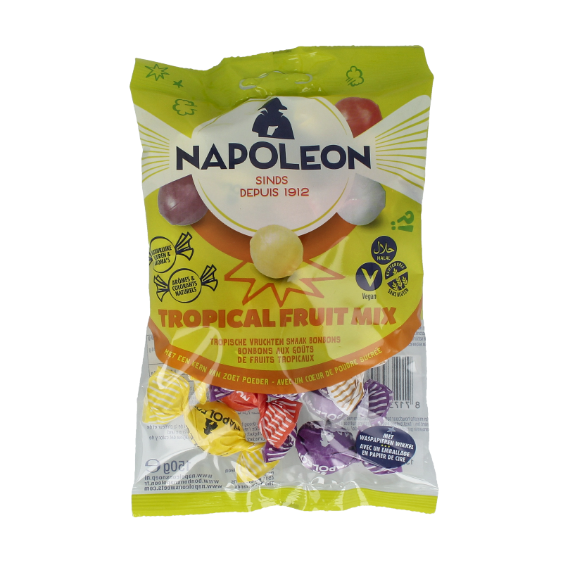 Napoleon Tropische vruchten snoepgoed in 150 gram bag, colorful tropical fruit-flavored candies, brand Napoleon.