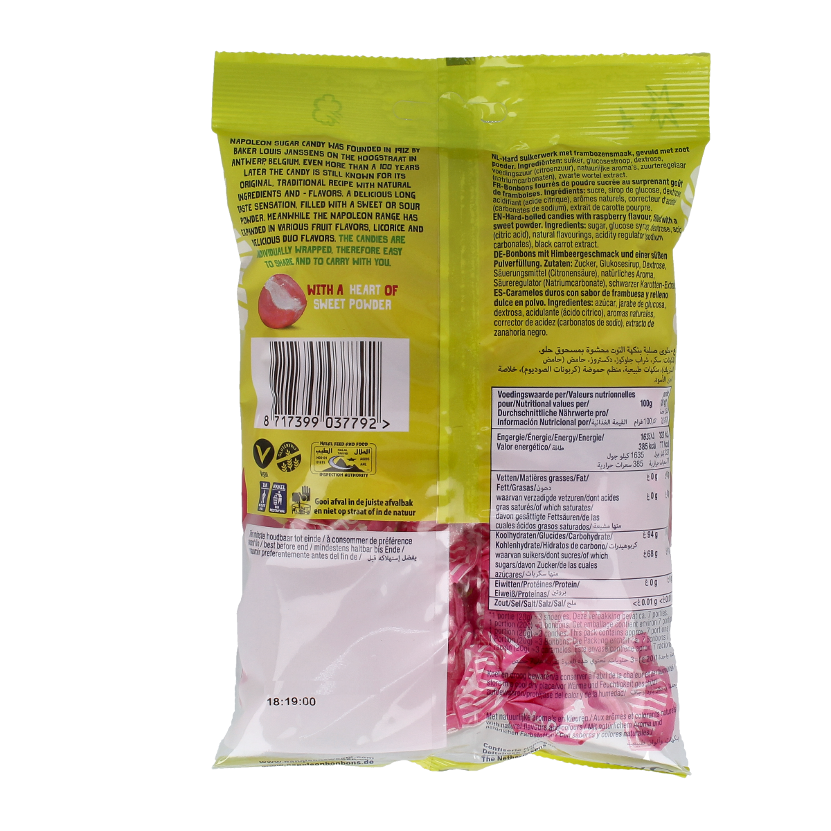 Napoleon Framboos kogels, 150g, raspberry-flavored candy in a colorful package from Napoleon snoepgoed.