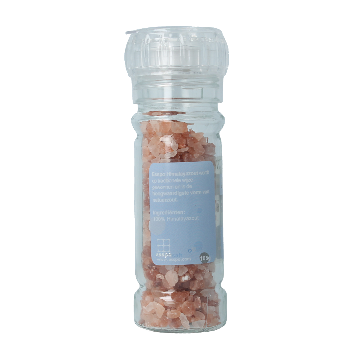 Esspo Himalayazout roze molen, hervulbaar, 105g, ideal voor kruiden, zouten en maaltijdmixen in keuken gebruik