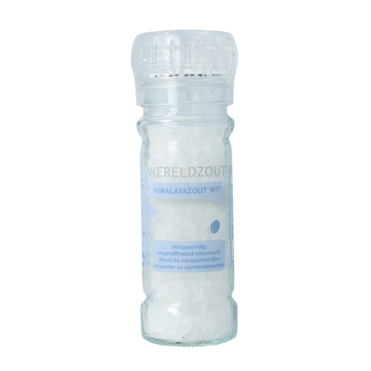 Esspo Himalayazout in a white refillable salt grinder, 105 grams, used for cooking and seasoning in spice and salt blends.