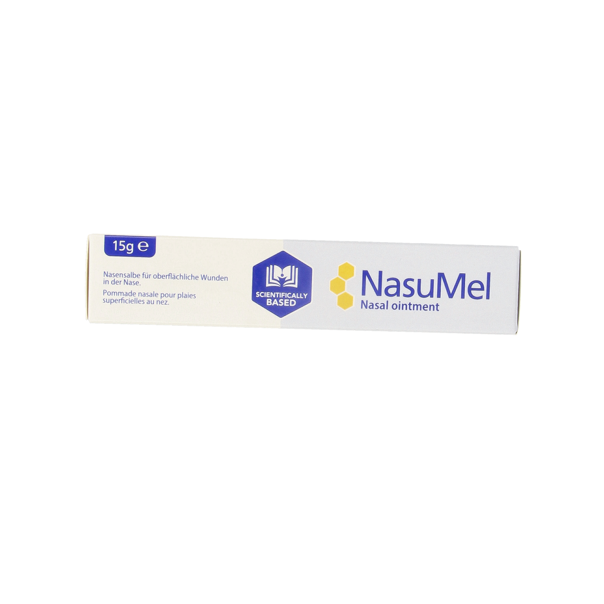 Nasumel Wondneuszalf nasal ointment in a 15g tube, used for nasal care and inhalation, with packaging shown in the image.