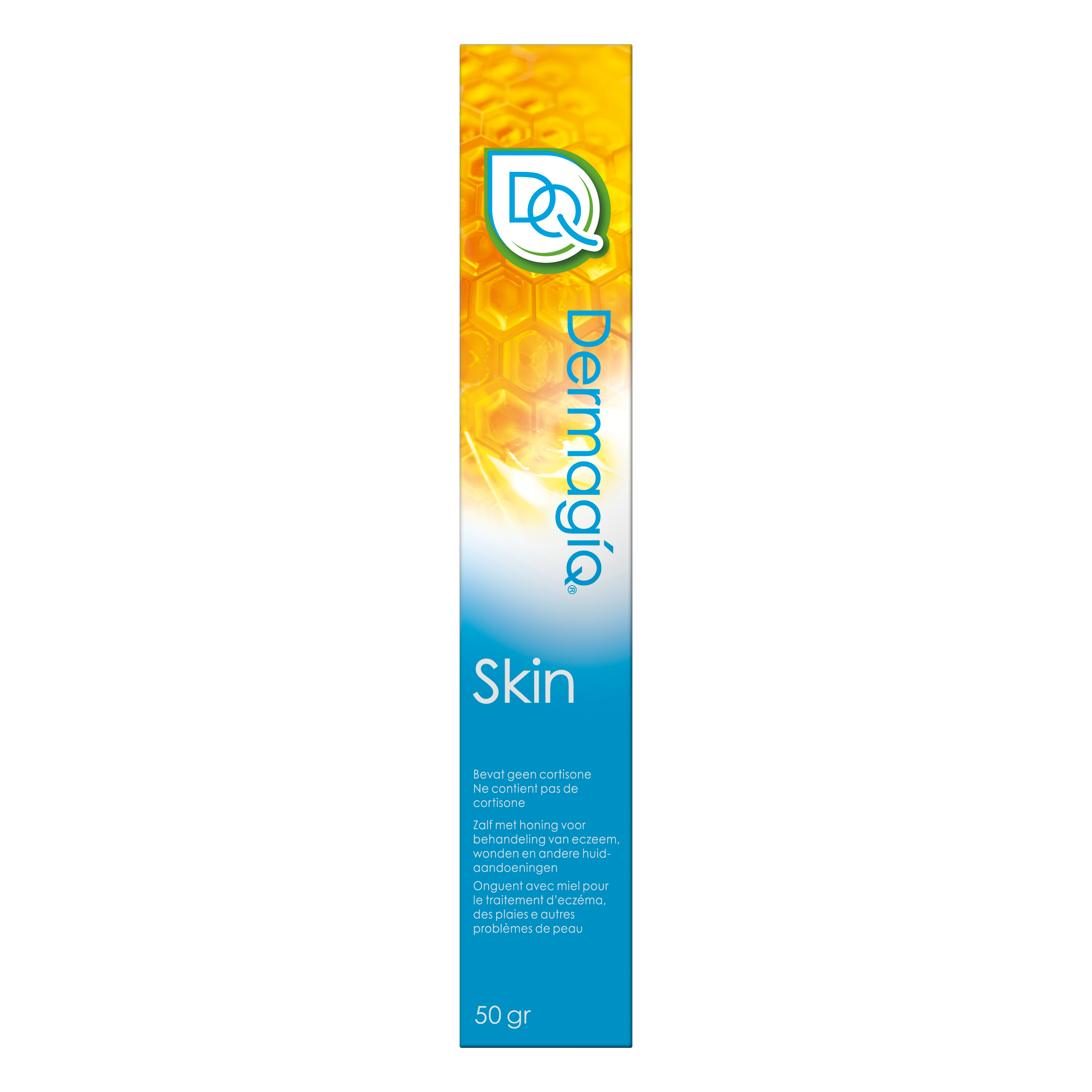 Dermagiq Skin eczeemzalf 50g tube for body care, featuring a white and green packaging with product label.