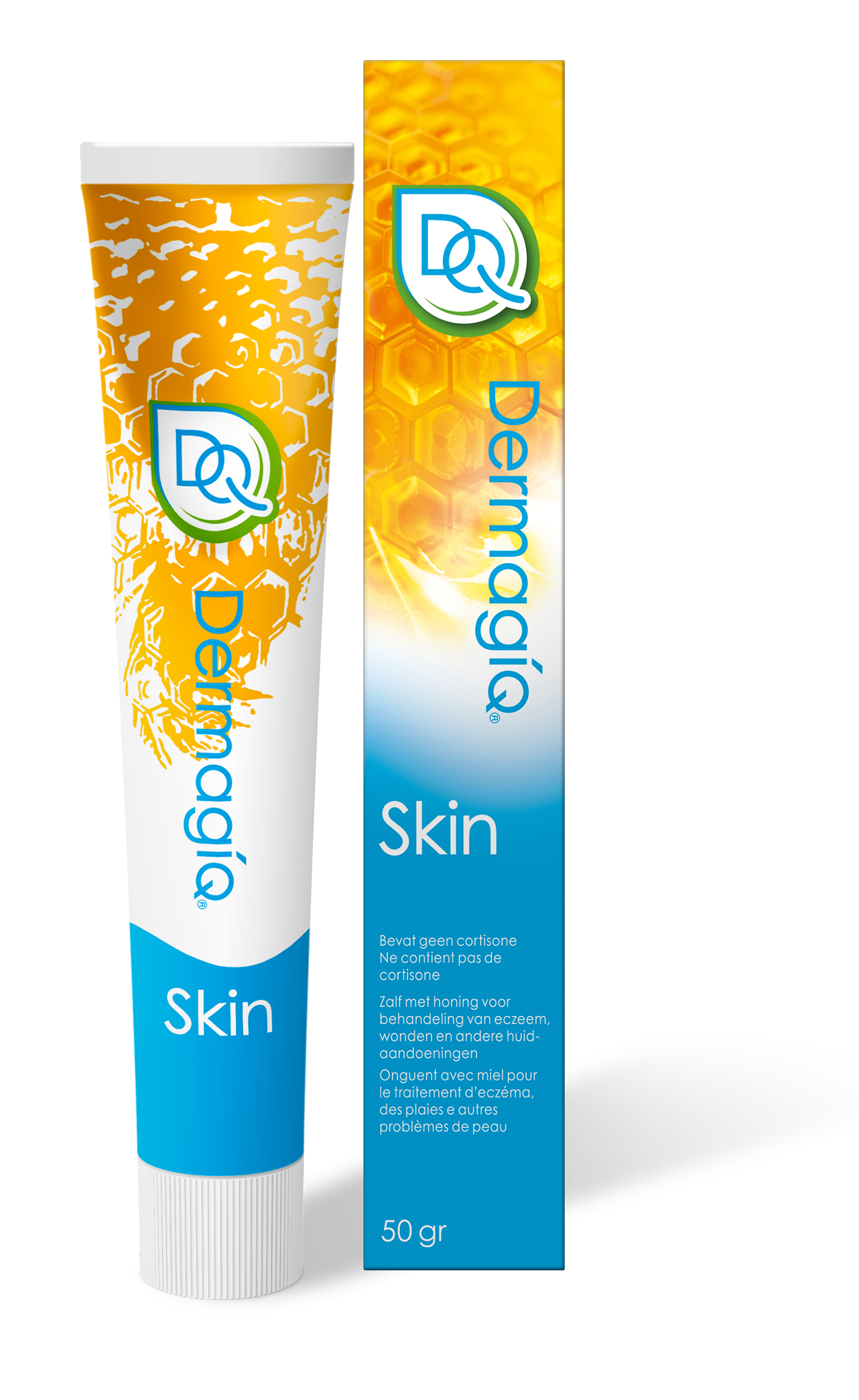 Dermagiq Skin eczeemzalf 50g tube, natural eczema cream for skin relief, displayed in a close-up image.