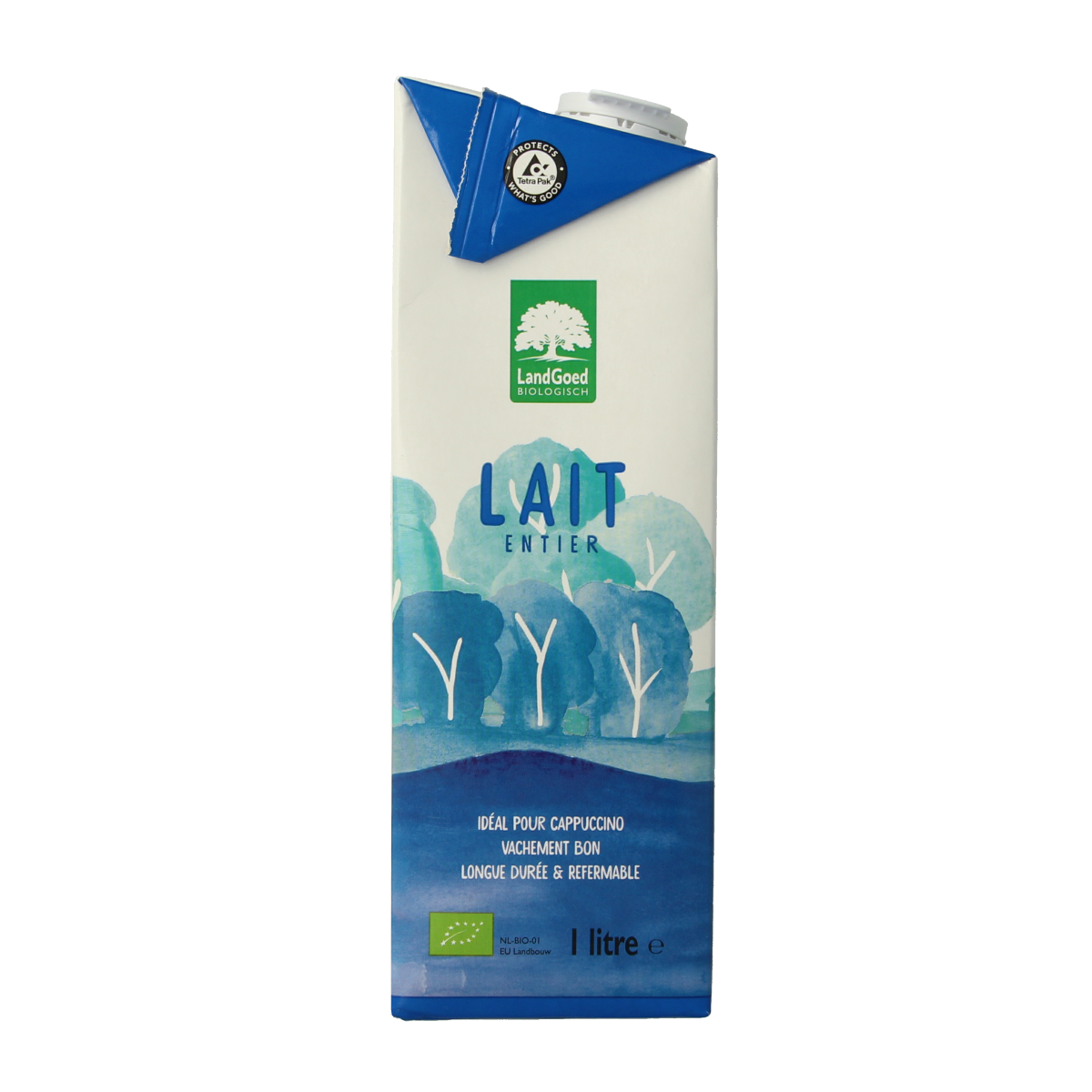 Landgoed Volle melk bio 1 liter in a glass bottle, fresh organic full milk from the drink and juice category.