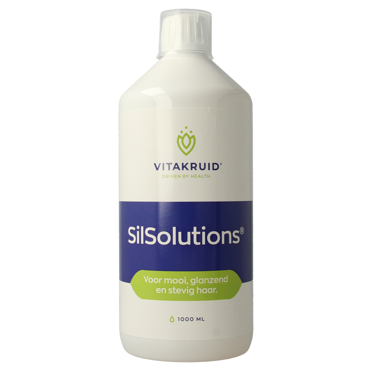 Bottle of Vitakruid SilSolutions mineral supplement, 1 liter, with detailed label and transparent packaging.