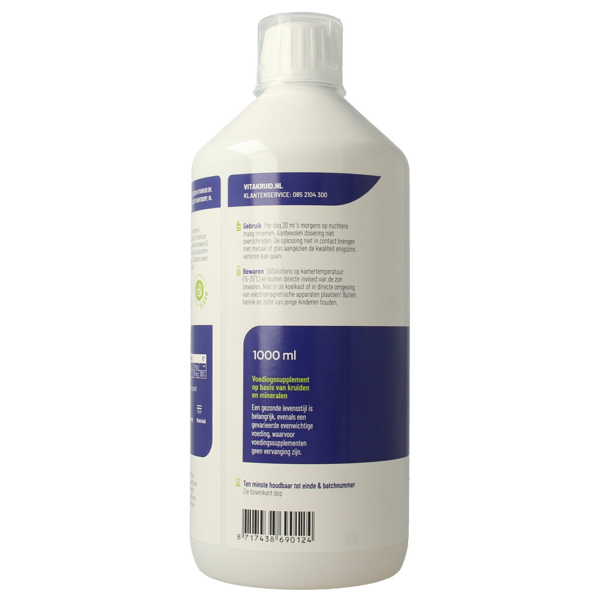 Bottle of Vitakruid SilSolutions mineral supplement, 1-liter multi-mineral product with a white cap and label.