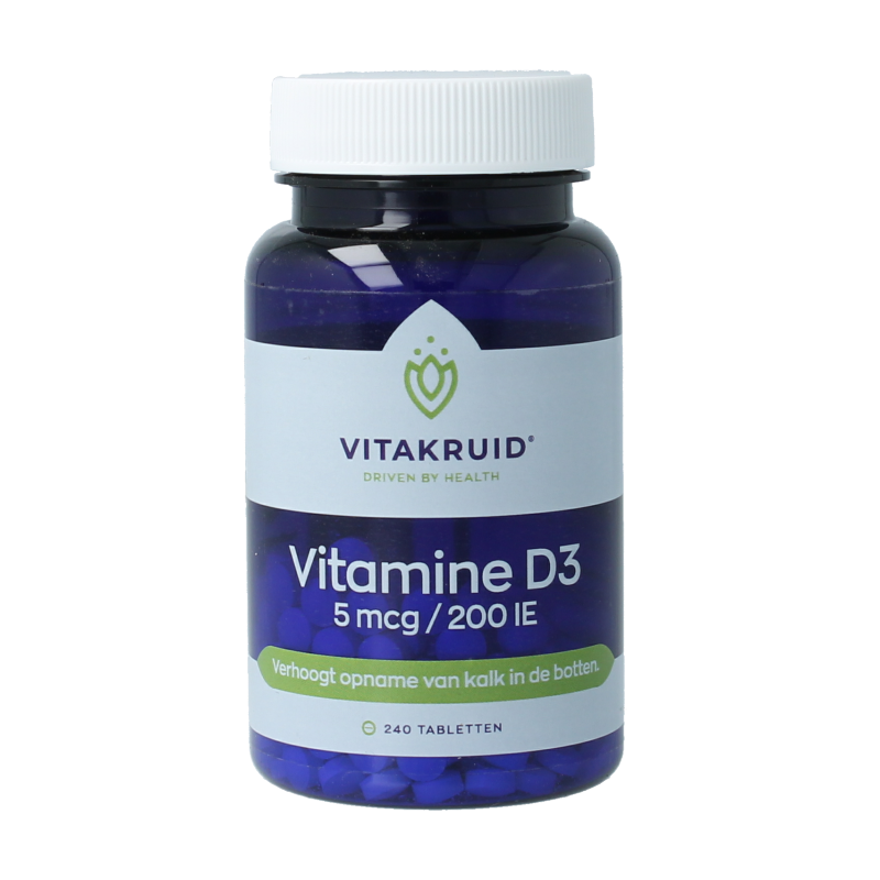 Vitamin D3 5 mcg (200 IU) supplement by Vitakruid featuring 240 tablets for daily health support.