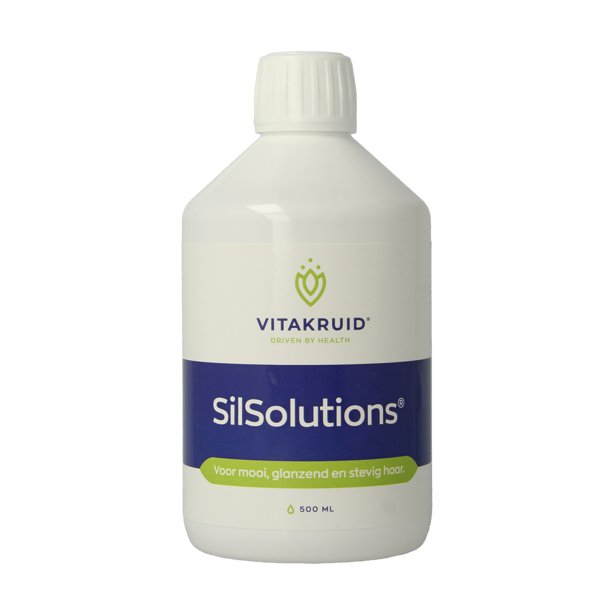 Bottle of Vitakruid SilSolutions mineral supplement, 500ml, containing natural silica minerals for health and wellness.