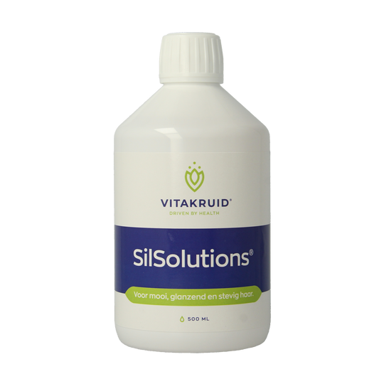 Bottle of Vitakruid SilSolutions mineral supplement, 500ml, containing natural silica minerals for health and wellness.