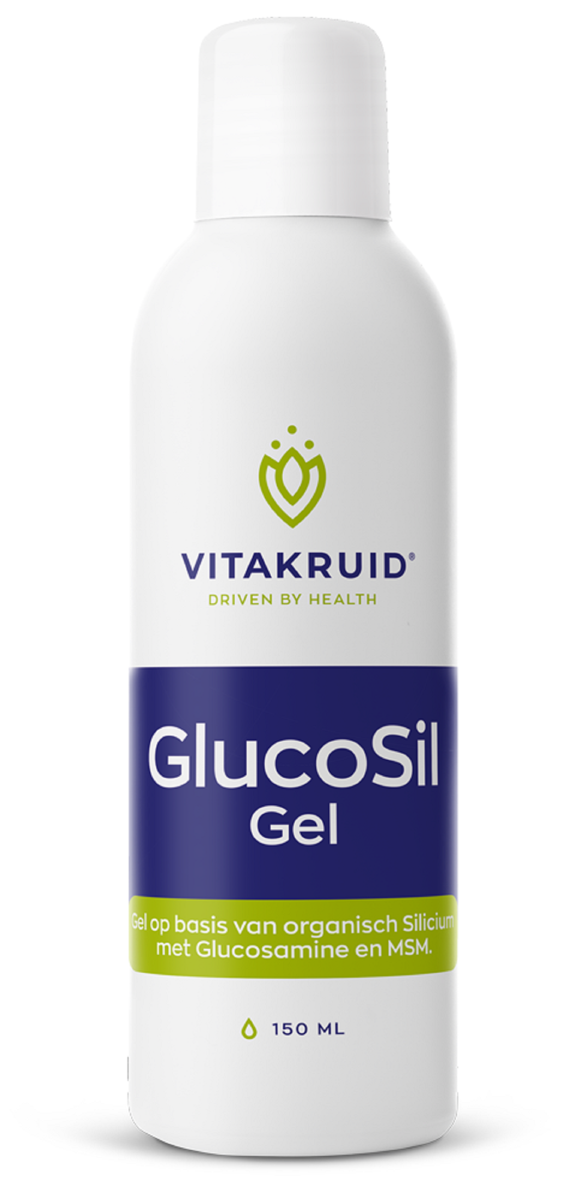 Vitakruid GlucoSil glucosamine chondroitin MSM silicium gel 150ml for body care, shown in a clear tube with label.